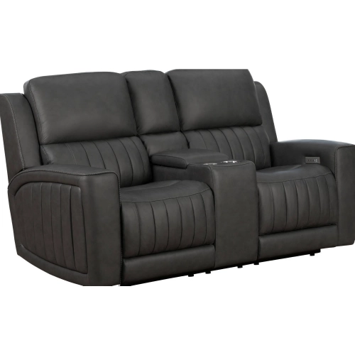 Pierce Zero Gravity Power Recline Loveseat with Power Head Rest Lumbar & Console Dark Gray Leather